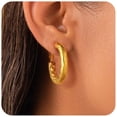 thumbnail image 1 of FindChic Hoop Earrings for Women Stainless Steel Rhombic Pattern Hoops 14K Gold Plated Hollow Tube Loop Earrings Birthday Mothers Day Jewelry Gifts Her Mom Wife Adults Ideas, 30mm, 1 of 8
