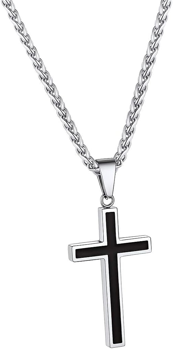 FindChic Men Cross Necklace Christian Crucifix Jewelry Stainless Steel Christ Cross Pendant with