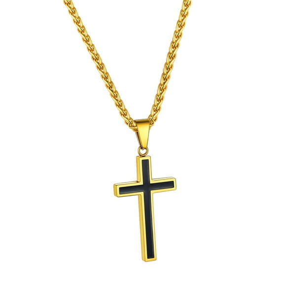 FindChic Mens Gold Cross Necklace Crucifix Pendant Jewelry Jesus Necklace with 22+2 inch Chain for Christian Dad Father's Day Gift