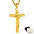thumbnail image 1 of FindChic Golden Cross Necklaces for Men Stainless Steel INRI Crucifix Pendant Necklace Jesus Piece Religious Praying Jewelry for Christian Dad Father's Day Gift, 1 of 8