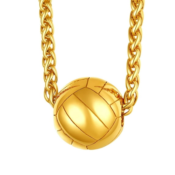 FindChic Volleyball Necklaces for Men,Sports Stainless Steel/Black/14K Gold Plated Necklaces for Him Birthday Christmas Day Gift Ball Chain Pendant Jewelry 22inch,with Gift Box