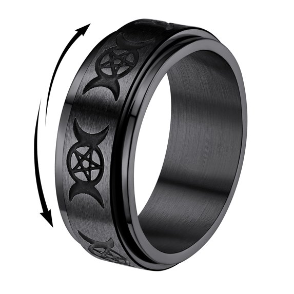FindChic Triple Moon Rings for Men Black Stainless Steel Spinner Band Ring Stress Relief Rotatable Anxiety Ring, Size 7-14
