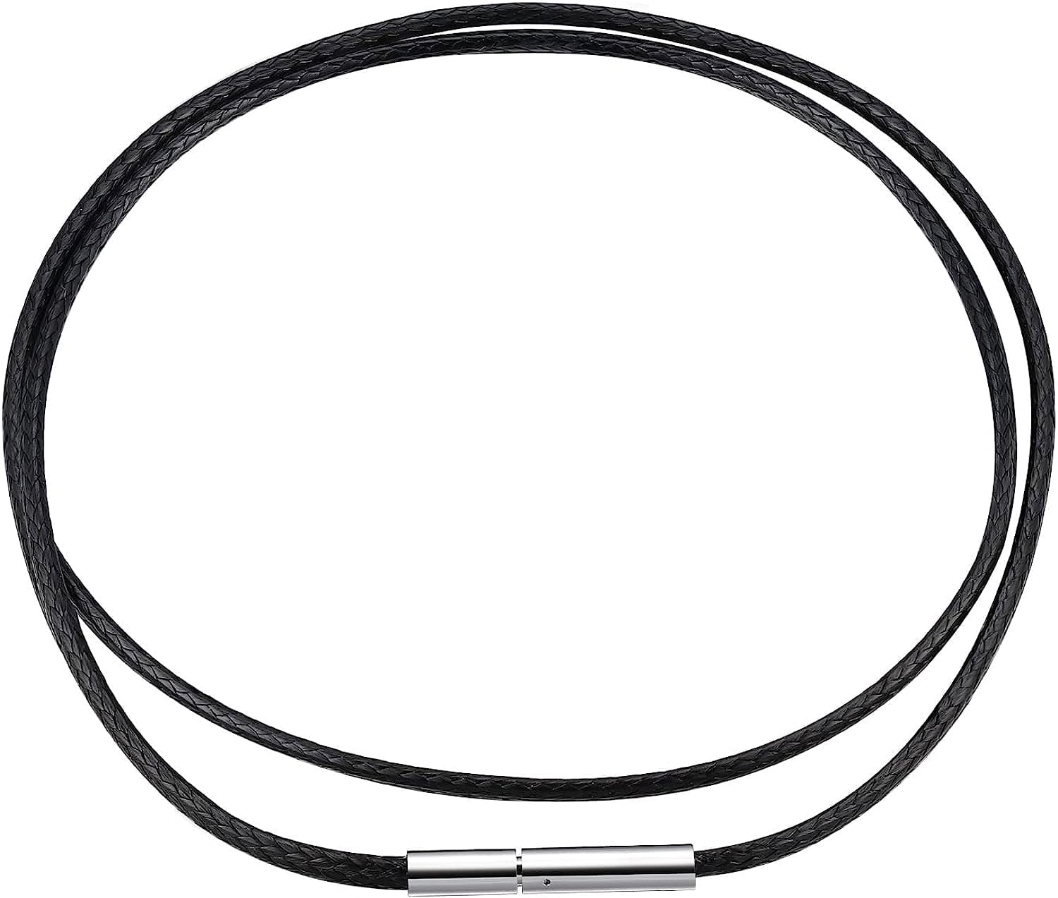 FindChic Men Waterproof Black Leather Cord Necklaces,Stainless Steel