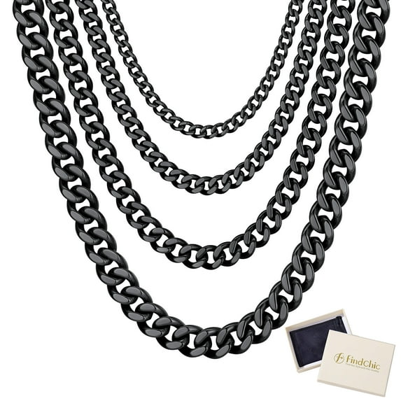 FindChic Mens Necklace Black Stainless Steel Chunky Cuban Link Valentines Day Jewelry Gifts Him Boyfriend Husband Adults Male Son Age Ideas, 5mm/20inch