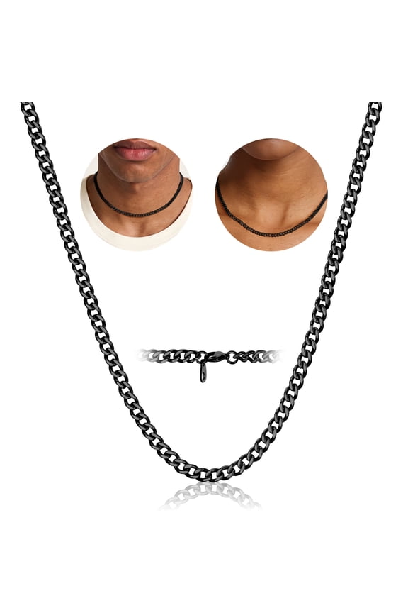 Mens Necklace Black Stainless Steel Chunky Cuban Link Birthday Graduation Fathers Day Jewelry Gifts Him Boyfriend Husband Adults Male Son Age Ideas, 5mm/14inch
