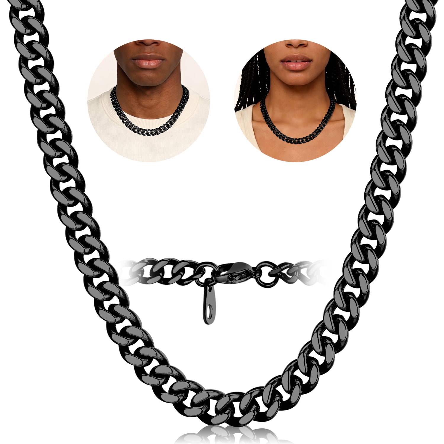 FindChic Black Chain Necklace for Men Stainless Steel Hip Hop Cuban Link Chains Birthday Graduation Fathers Day Jewelry Gifts Him Boyfriend Husband Adults Male Son Age Ideas, 12mm/18inch