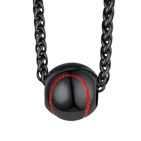 FindChic Necklaces for Men,Sports Baseball Stainless Steel/Black/14K Gold Plated Necklaces for Him Birthday Christmas Day Gift Ball Chain Pendant Jewelry 22inch,with Gift Box