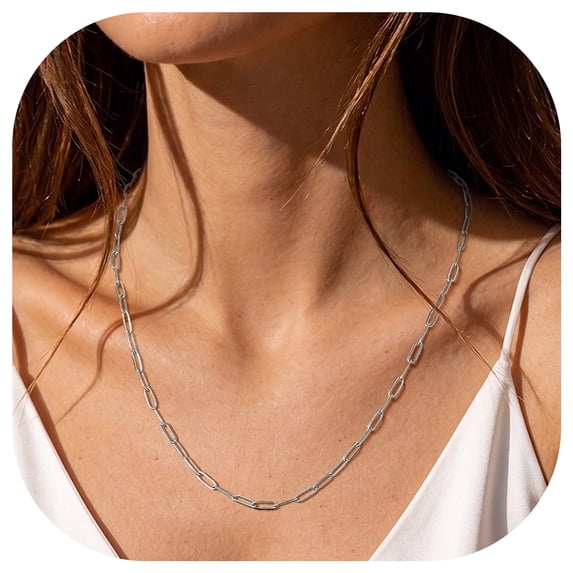 FindChic Paperclip Necklace for Women, Stainless Steel Chain Necklaces Christmas Birthday Jewelry Gifts for Her/Wife - Size 3mm/20inch