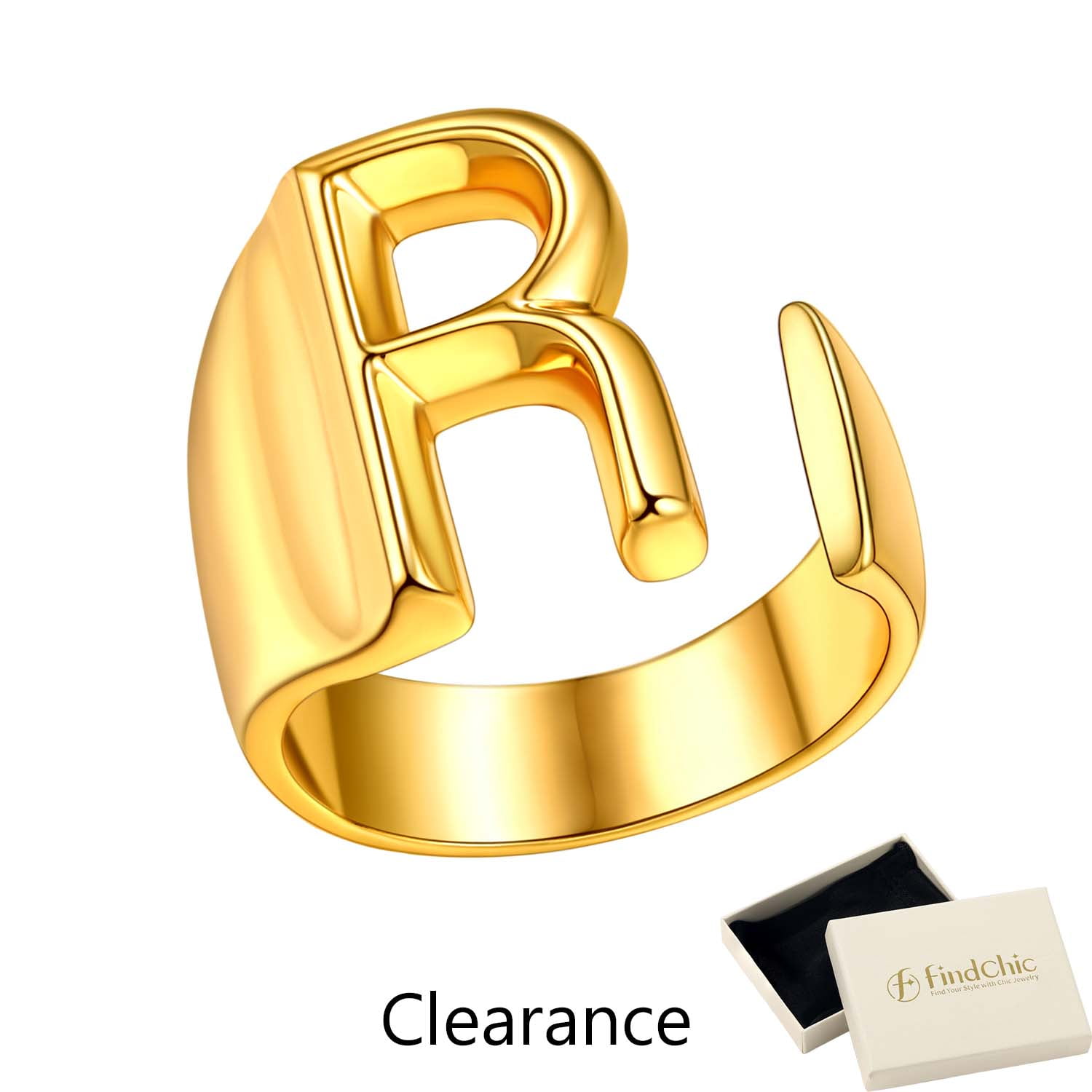 FindChic Initial Rings for Women 14K Gold Plated Alphabet R Cuff Rings ...