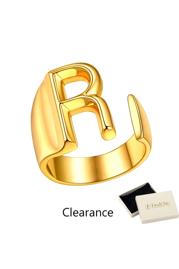 Initial Rings for Women 14K Gold Plated Alphabet R Cuff Rings Resizable Statement Ring Personalized Birthday Christmas Jewery Gifts