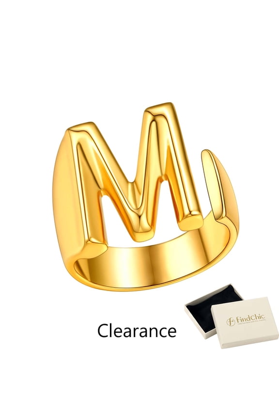 Initial Rings for Women 14K Gold Plated Alphabet M Cuff Rings Resizable Statement Ring Personalized Birthday Christmas Jewery Gifts
