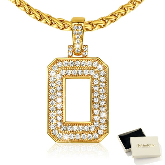 FindChic Big Initial Necklace for Women Men 14K Gold Plated Cubic Zirconia Letter O Pendants Jewelry Gifts for Birthday Christmas