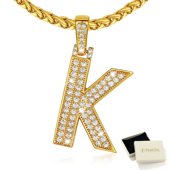 FindChic Big Initial Necklace for Women 14K Gold Plated Letter K Pendants Jewelry Gifts for Men Son Birthday