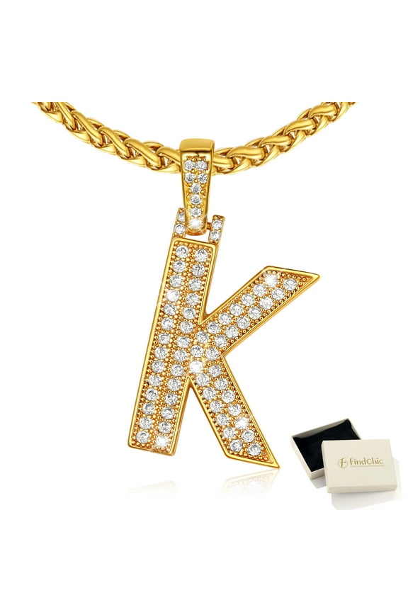 Big Initial Necklace for Women 14K Gold Plated Letter K Pendants Jewelry Gifts for Men Son Birthday