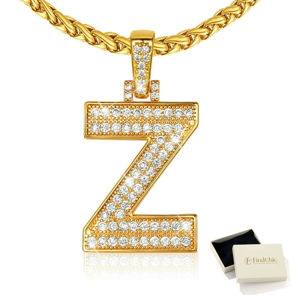 FindChic Big Initial Necklace for Women Men 14K Gold Plated Cubic Zirconia Letter Z Pendants Jewelry Gifts for Birthday Christmas