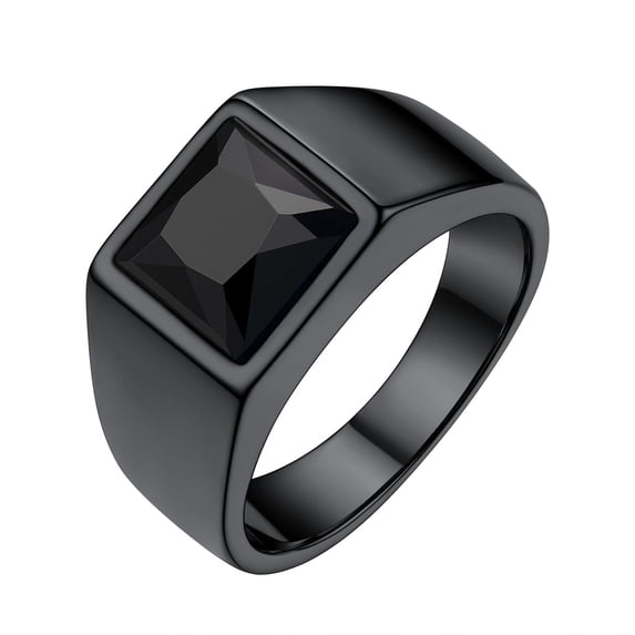 FindChic Mens Black Signet Rings Black Gemstone Thumb Ring for Him Husband Birthday Christmas Jewelry Gift Size 7-14(Box)