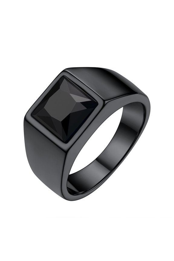 Mens Black Signet Rings Black Gemstone Thumb Ring for Him Husband Birthday Christmas Jewelry Gift Size 7-14（Box）
