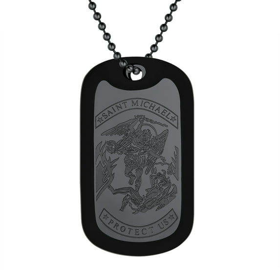 FindChic Saint Michael Guardian Pendant Necklaces for Men Black Dog Tags Necklace Jewelry for Birthday Christmas Day Gift (Box)