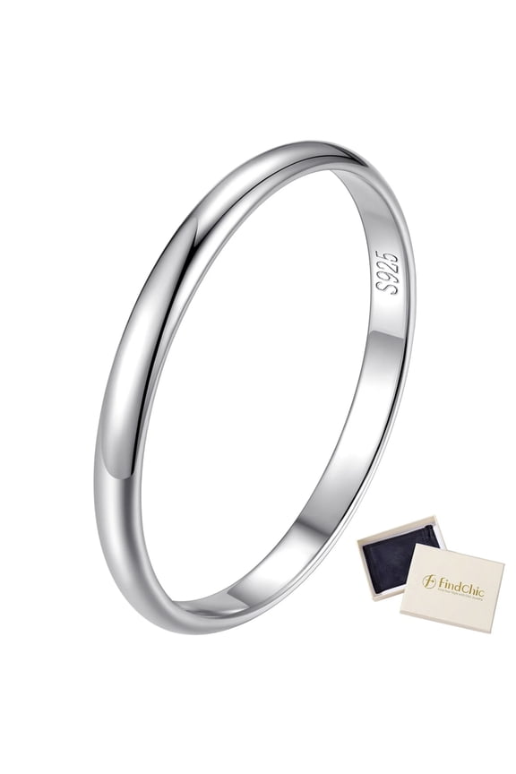 Simple Band Rings for Women, 2mm Pure 925 Sterling Silver Ring Engagement Wedding Band for Couple, Mothers Day Jewelry Gifts - Size 8
