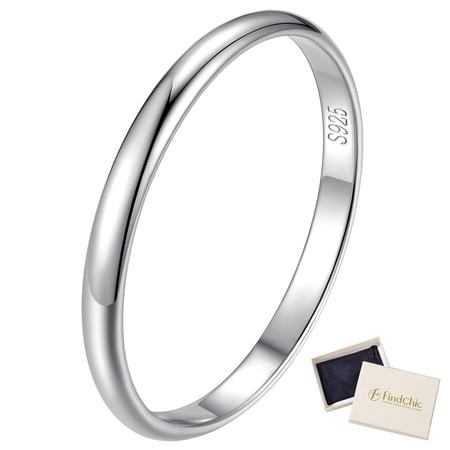 FindChic Simple Band Rings for Women, 2mm Pure 925 Sterling Silver Ring Engagement Wedding Band for Couple, Mothers Day Jewelry Gifts - Size 7