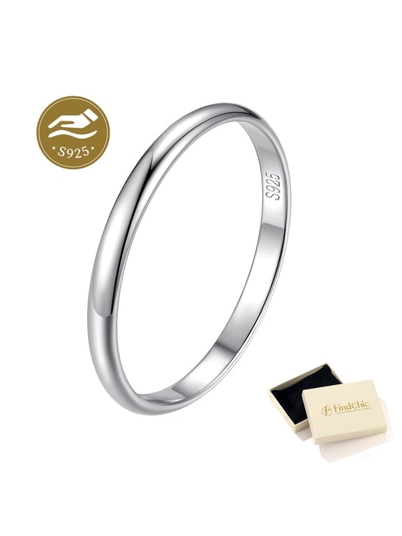 Simple Band Rings for Women, 2mm Pure 925 Sterling Silver Ring Engagement Wedding Band for Couple, Stackable Anniversary Christmas Jewelry Gifts - Size 6