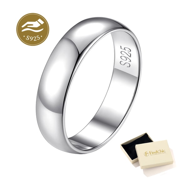 FindChic Simple Band Rings for Women, 5mm Pure 925 Sterling Silver Ring Engagement Wedding Band for Couple, Stackable Anniversary Christmas Jewelry Gifts - Size 8