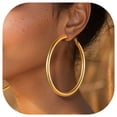 thumbnail image 1 of FindChic 60mm Hoop Earrings for Women Black Gold Plated Oversized Dangle Earrings Stainless Steel Loop Earrings, Valentines Day Gifts for Her with Box, 1 of 8