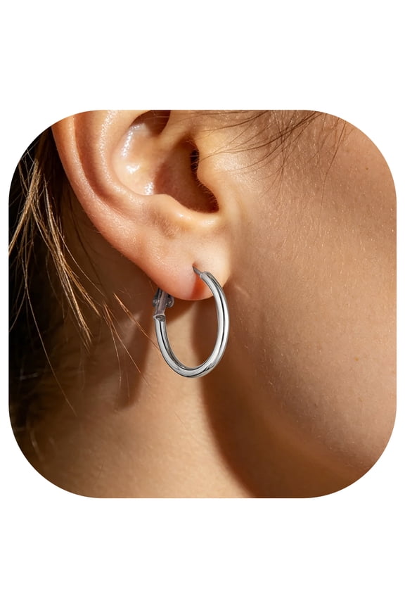 Small Hoop Earrings for Women 20mm Silver Hoop Earrings Stainless Steel Hoops Hypoallergenic Lightweight Earring Birthday Graduation Jewelry Gifts for Women/Her/Mom