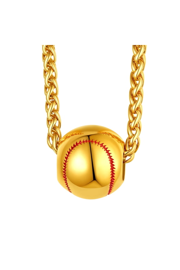 Necklaces for Men,Sports Baseball Stainless Steel/Black/14K Gold Plated Necklaces for Him Birthday Christmas Day Gift Ball Chain Pendant Jewelry 22inch,with Gift Box