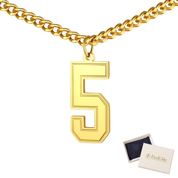 FindChic 0 to 9 Sports Number Necklace for Men Stainless Steel Chain 14K Gold Plated Pendants Jewelry Gifts for Birthday Christmas