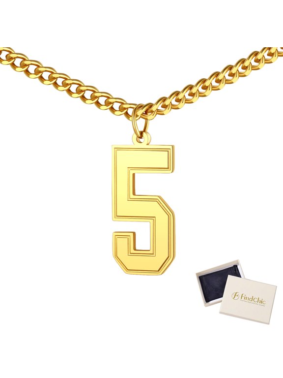 0 to 9 Sports Number Necklace for Men Stainless Steel Chain 14K Gold Plated Pendants Jewelry Gifts for Birthday Christmas