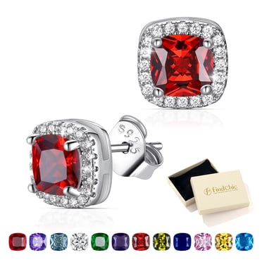 FindChic Square Stud Earrings for Women July Birthstone Earrings with 925 Sterling Silver Posts & Push Backs, Birthday Mothers Day Jewelry Gifts Mom/Wife/Her