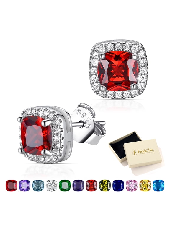 Square Stud Earrings for Women July Birthstone Earrings with Hypoallergenic Post & Push Back, Birthday Christmas Stocking Stuffers Jewelry Gifts Mom Wife Daughter