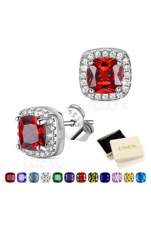 Square Stud Earrings for Women July Birthstone Earrings with 925 Sterling Silver Posts & Push Backs, Birthday Mothers Day Jewelry Gifts Mom/Wife/Her