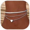 thumbnail image 1 of FindChic Stainless Steel Ankle Bracelets for Women, Waterproof Layered Heart Beaded Chain Sparkling Tennis Anklets Set Summer Beach Birthday Jewelry Gifts for Her/Mom/Wife, 2pcs, 1 of 6