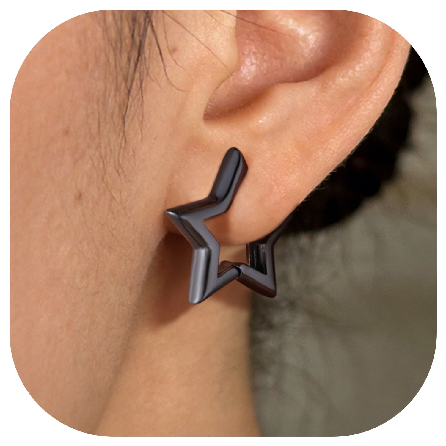 FindChic Star Earrings for Women, Black Huggie Hoops Tiny Hoop Earrings Birthday Graduation Mothers Day Jewelry Gifts Her Mom Adults Ideas, 20mm