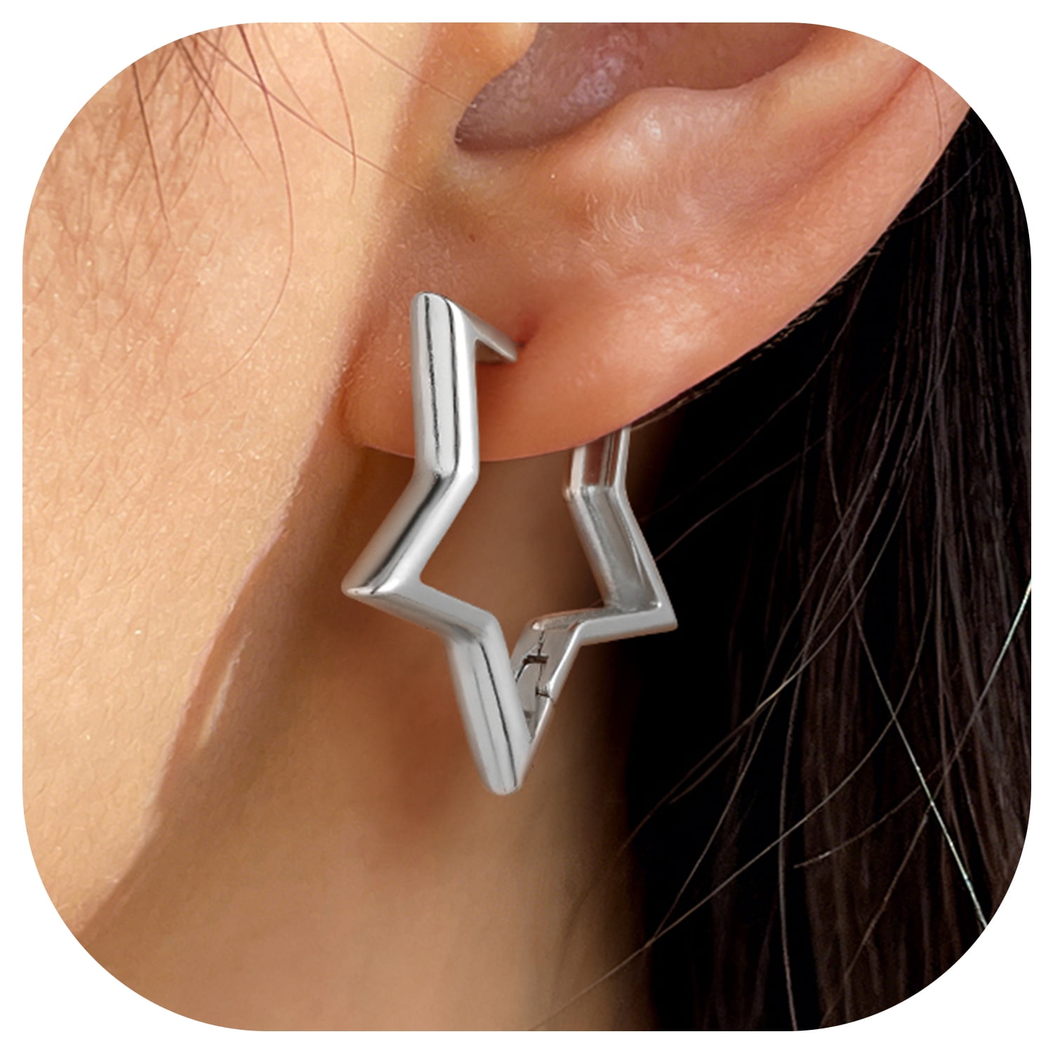 FindChic Star Earrings for Women, Silver Huggie Hoops Small Hoop Earrings Birthday Graduation Mothers Day Jewelry Gifts Her Mom Adults Ideas, 30mm