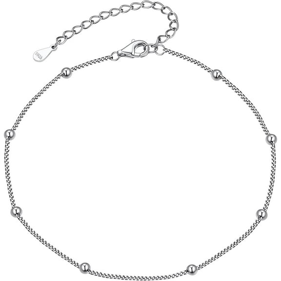 FindChic Sterling Silver Anklets for Women S925 Adjustable Ankle Bracelets Small Balls Chain Silver Anklet 8.5" Foot Link Beach Anklets Jewelry, with Gift Box