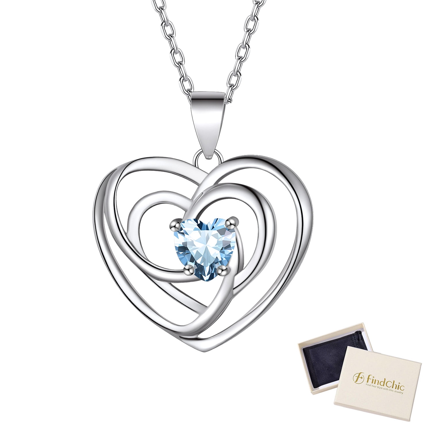 FindChic Sterling Silver Square Birthstone Necklace - Dainty Bezel Pendant, 12 Gemstone Colors, Gift Box