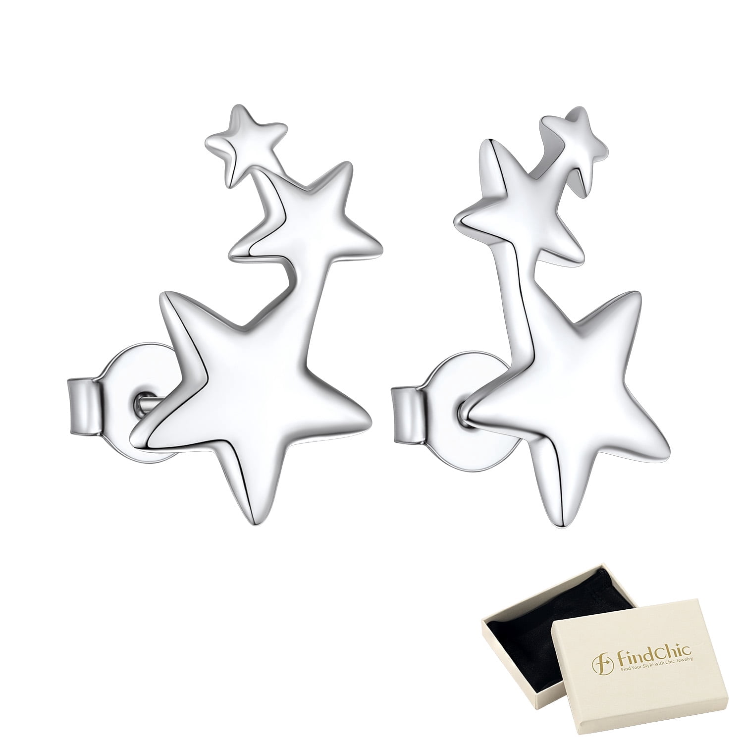 Sterling Silver Star Stud Earrings For Women - Hypoallergenic CZ Dainty Earrings Gift For Her