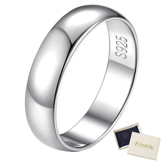 FindChic Simple Band Rings for Women, 5mm 925 Sterling Silver Ring Engagement Wedding Band for Couple with Gift Box-Size 5