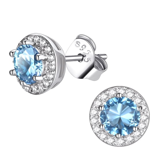 FindChic Stud Earrings for Women Round March Birthstone Earrings with Cubic Zirconia Hypoallergenic 925 Sterling Silver Posts Birthday Valentine's Day Jewelry Gifts for Girlfriend