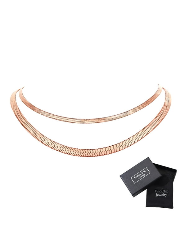 FindChic Stunning Choker Herringbone Chains for Women Stainless Steel Rose Gold Plated Snake Chain Necklaces 3MM Width 12.5inch,With Jewelry Box