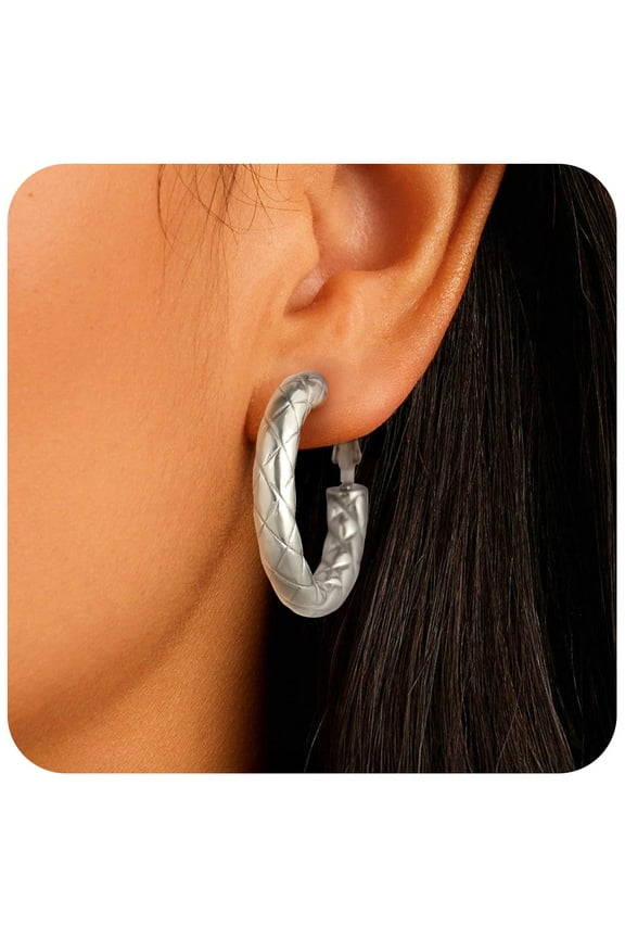 30mm Hoop Earrings for Women Stainless Steel Rhombic Pattern Hoops Hollow Tube Loop Earrings Valentines Day Gifts for Wife/Her with Box