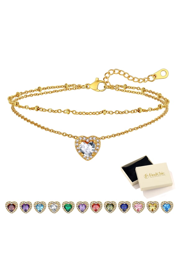 April Birthstone Anklets for Women 14K Gold Plated Layered Beaded Ankle Bracelets Stainless Steel Heart Foot Chain Summer Jewelry Birthday Graduation Gifts Her Mom Wife Adults Ideas