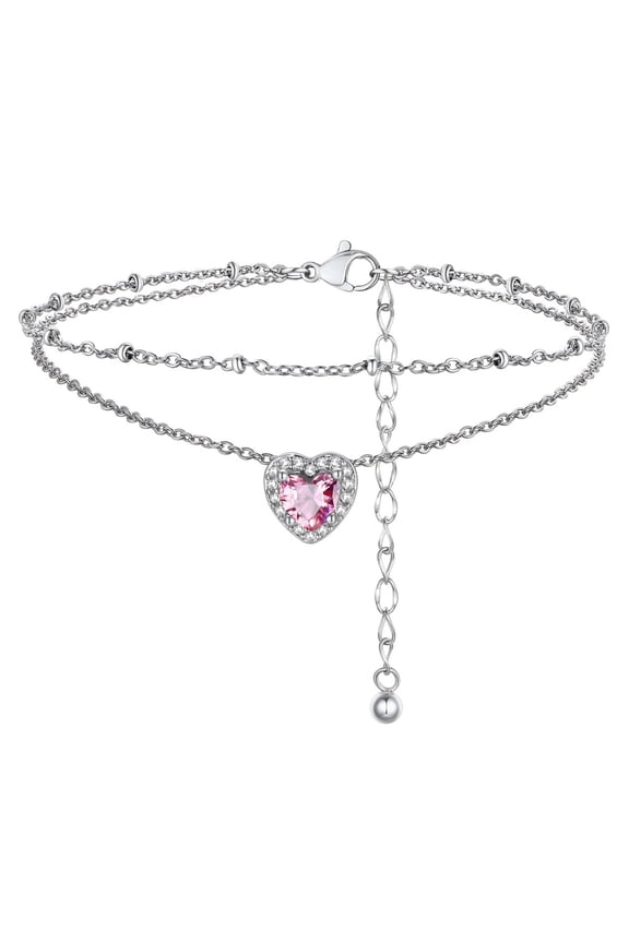 October Birthstone Anklets for Women Layered Beaded Ankle Bracelets Stainless Steel Heart Foot Chain Summer Jewelry Birthday Mothers Day Gifts Her Mom Wife Adults Ideas