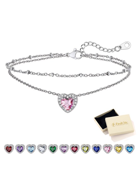 October Birthstone Anklets for Women Layered Beaded Ankle Bracelets Stainless Steel Heart Foot Chain Summer Jewelry Birthday Graduation Gifts Her Mom Wife Adults Ideas