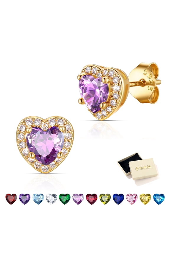 June Birthstone Earrings for Women 14K Gold Plated Heart Earrings with Sterling Silver Posts & Push Backs Cubic Zirconia Nickel Free Studs Birthday Mothers Day Jewelry Gifts for Mom/Her