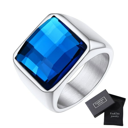 FindChic Vintage Chunky Ring with Blue Gemstone Cocktail Statement Signet Rings for Men Size 14,with Gift Package