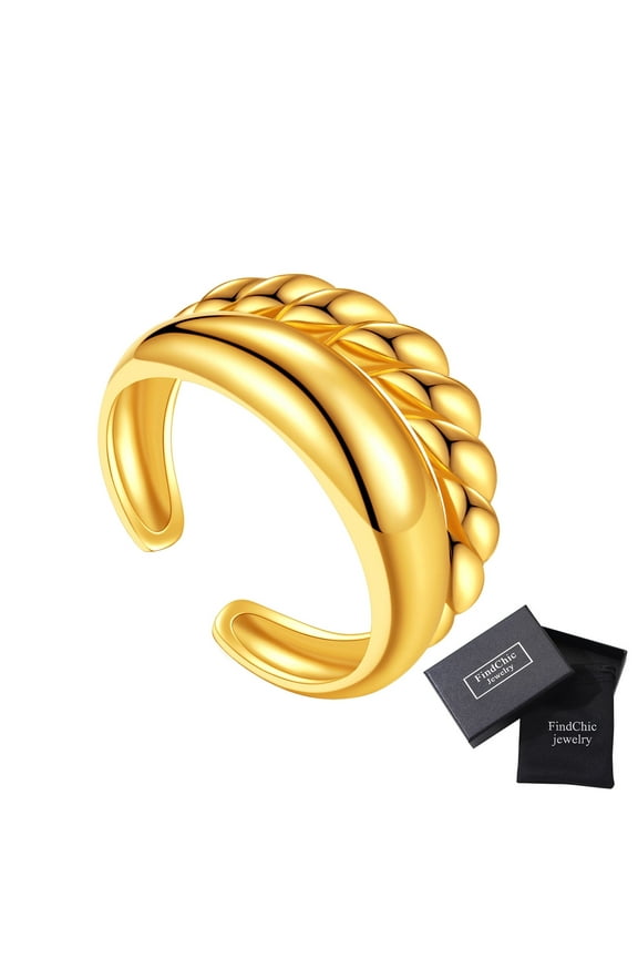 Vintage Dome Statement Rings for Women 18K Gold Plated Double Open Croissant Pattern Middle Rings Elegant Band Rings Weeding Ring Set Valentines Day Gift for Women